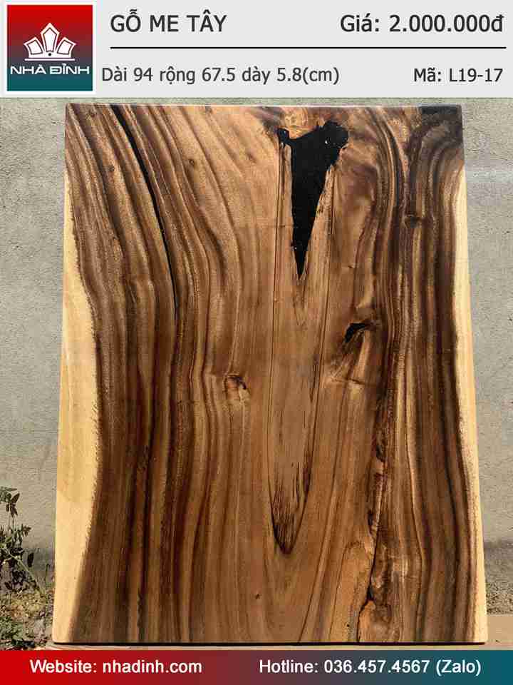 Mặt bàn gỗ Me Tây nguyên khối dài 94 rộng 67,5 dày 5,8 (cm)