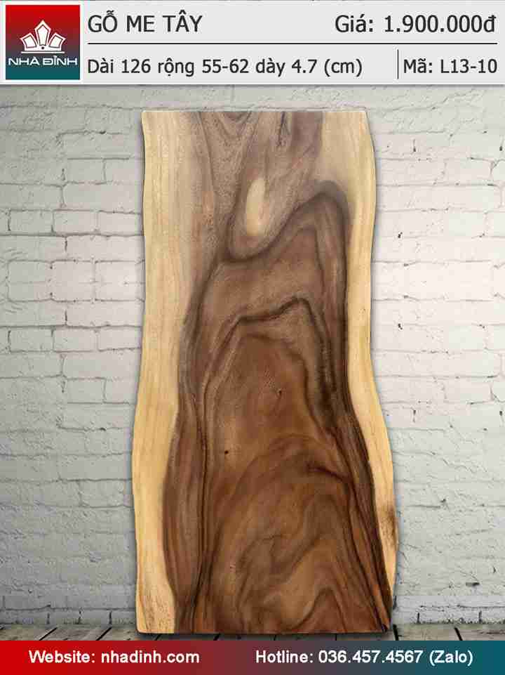 Mặt bàn gỗ Me Tây nguyên tấm dài 126 rộng 55-62 dày 4,7 (cm)
