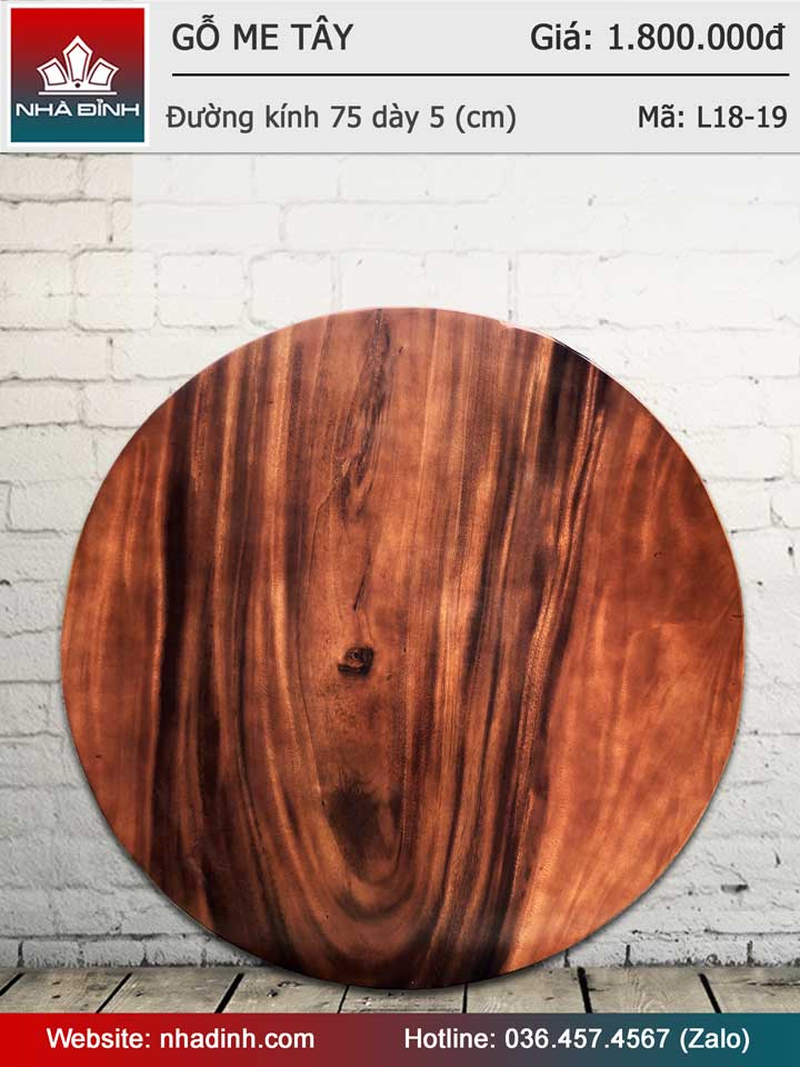 Mặt bàn gỗ Me Tây nguyên khối đường kính 75 dày 5 (cm)