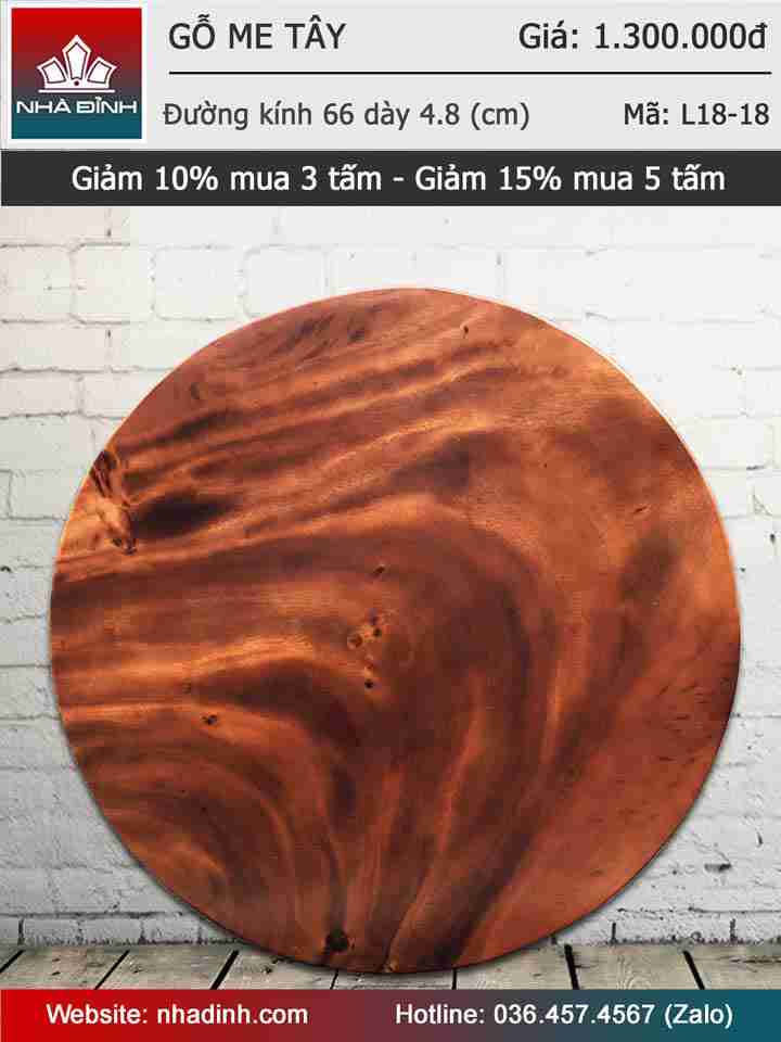 Mặt bàn gỗ Me Tây nguyên khối đường kính 66 dày 4,8 (cm)