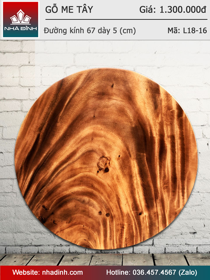Mặt bàn gỗ Me Tây nguyên khối đường kính 67 dày 5 (cm)