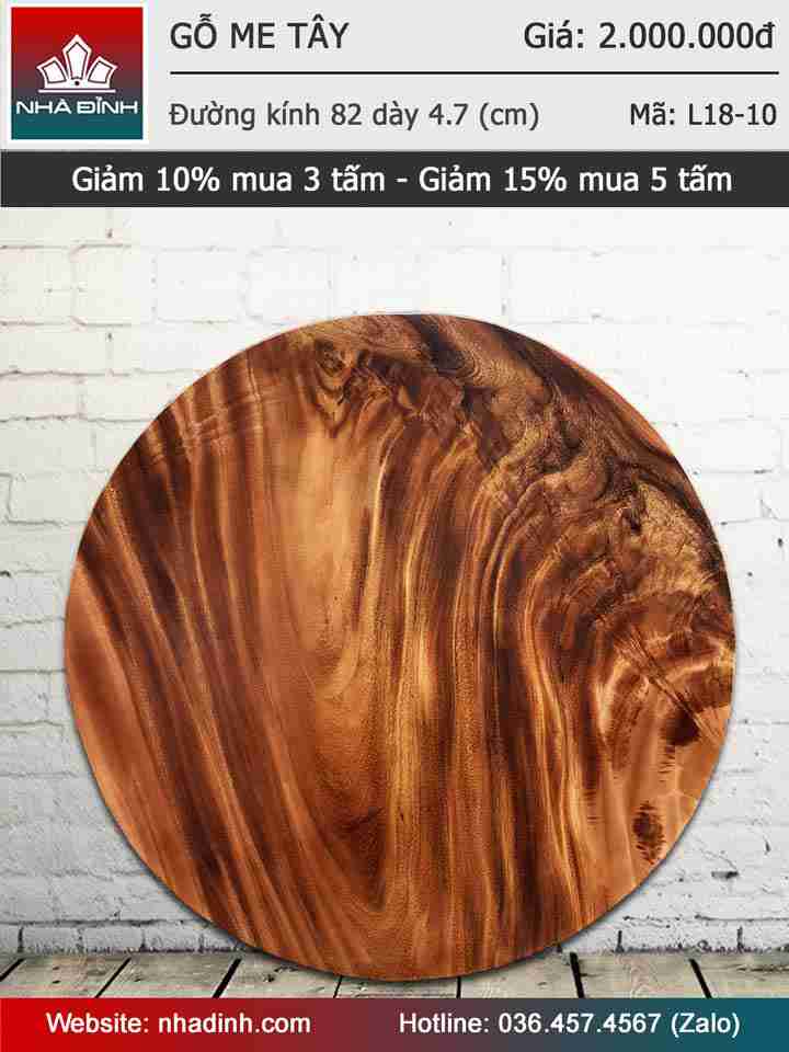 Mặt bàn gỗ Me Tây nguyên khối đường kính 82 dày 4,7 (cm)