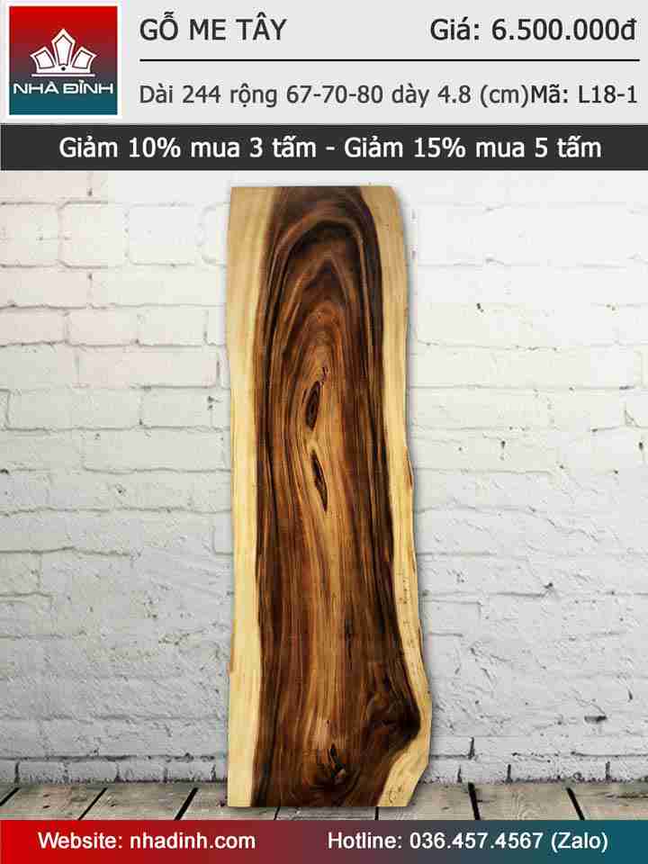 Mặt bàn gỗ Me Tây nguyên tấm dài 244 rộng 67-70-80 dày 4,8(cm)