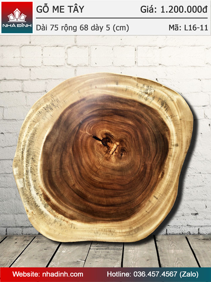 Mặt bàn gỗ Me Tây nguyên khối đường kính 750x680 dày 50 (mm)