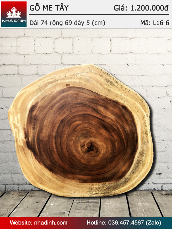 Mặt bàn gỗ Me Tây nguyên khối dài 740 rộng 690 dày 50 (mm)