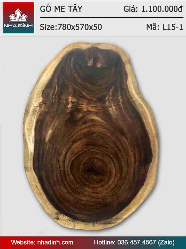 Mặt bàn gỗ Me Tây nguyên khối đường kính 780-570 dày 50 (mm)