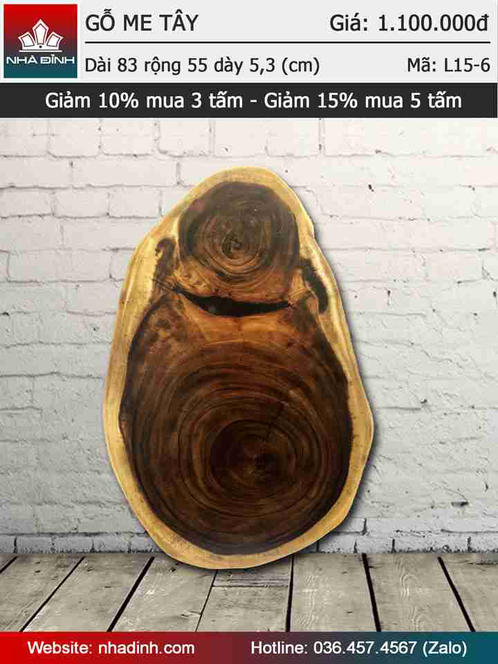 Mặt bàn gỗ Me Tây nguyên khối đường kính 830-550 dày 53 (mm)
