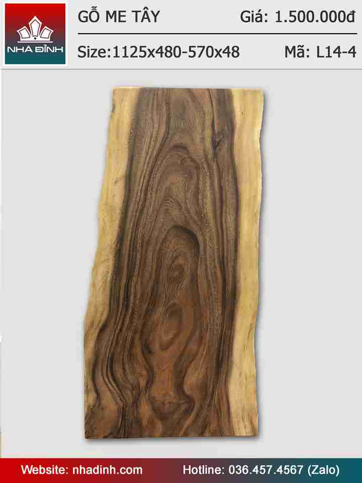 Mặt bàn gỗ Me Tây nguyên khối dài 1125 rộng 480-570 dày 48 (mm)