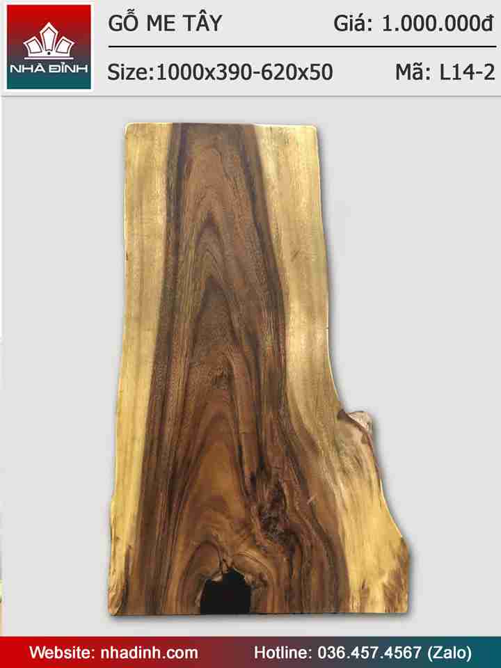 Mặt bàn gỗ Me Tây nguyên khối dài 1000 rộng 390-620 dày 50 (mm)