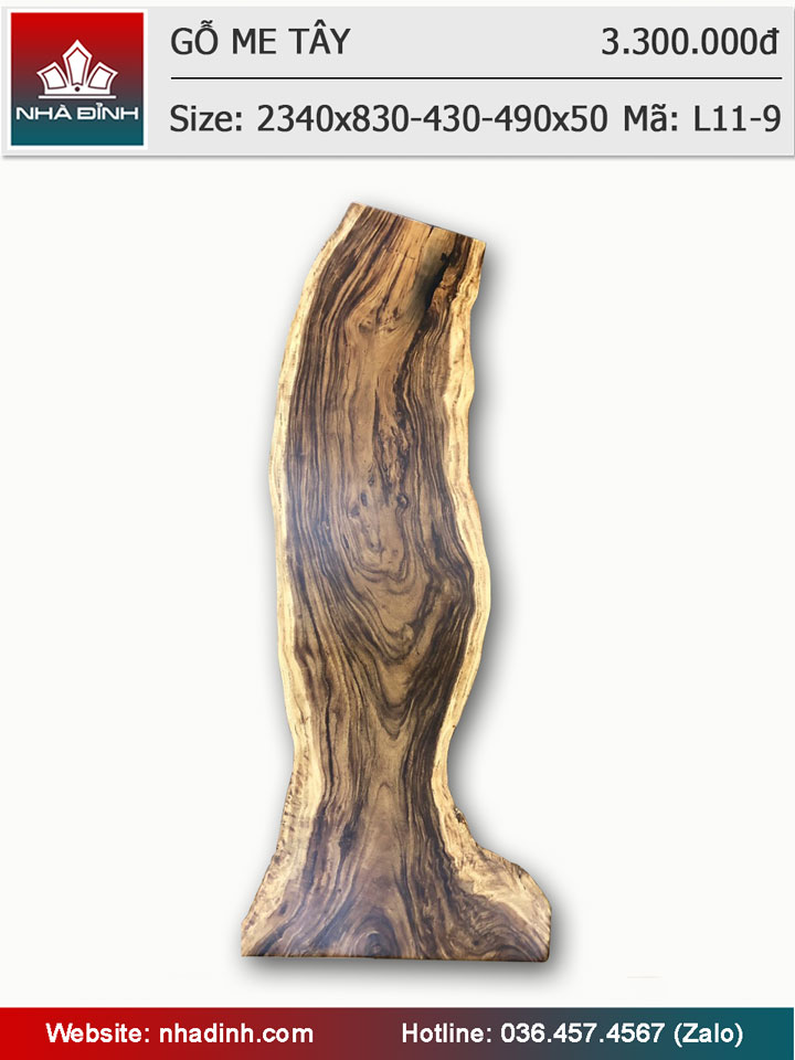 Mặt bàn gỗ Me Tây nguyên khối dài 2m34 rộng 83-43-49 dày 5 (cm)