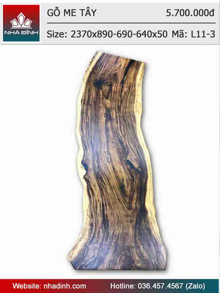 Mặt bàn gỗ Me Tây nguyên khối dài 2m37 rộng 89-69-64 dày 5 (cm)