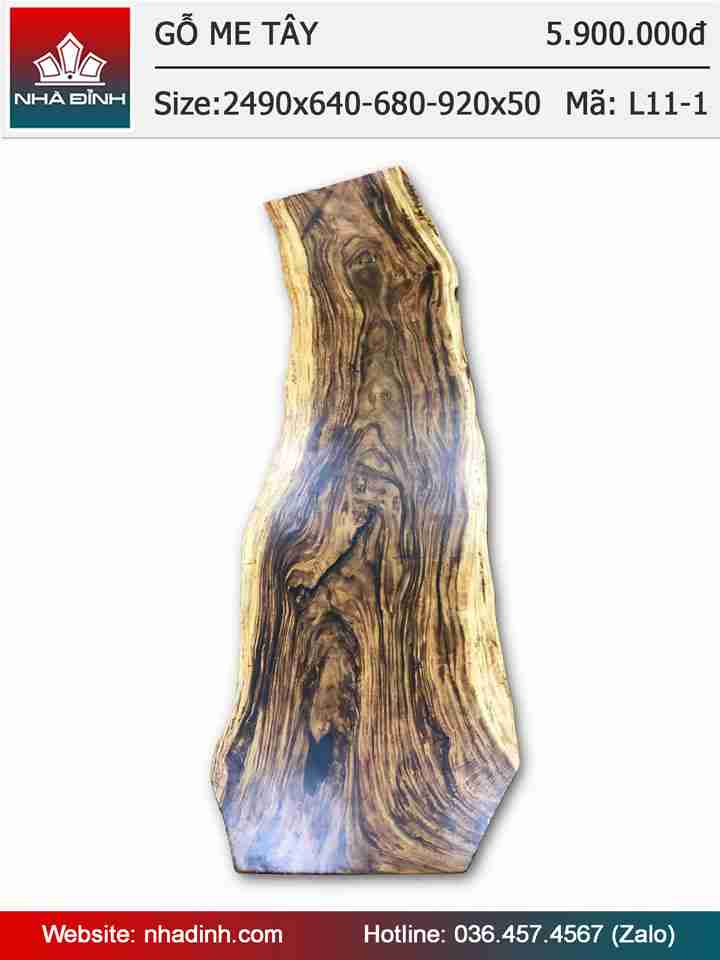 Mặt bàn gỗ Me Tây nguyên khối dài 2m49 rộng 64-68-92 dày 5 (cm)