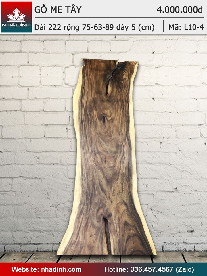 Mặt bàn gỗ Me Tây nguyên tấm dài 222 rộng 75-63-89 dày 5 (cm)