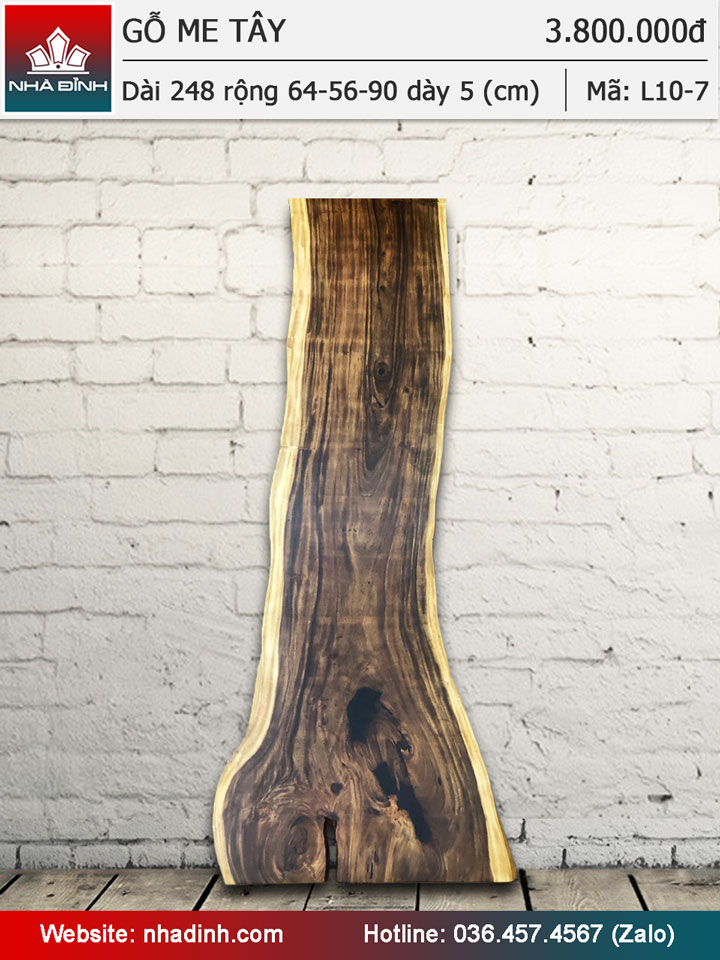 Mặt bàn gỗ Me Tây nguyên tấm dài 2m48 rộng 64-56-90 dày 5 (cm)