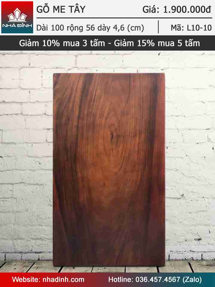 Mặt bàn gỗ Me Tây nguyên tấm dài 1000 rộng 560 dày 46 (mm)