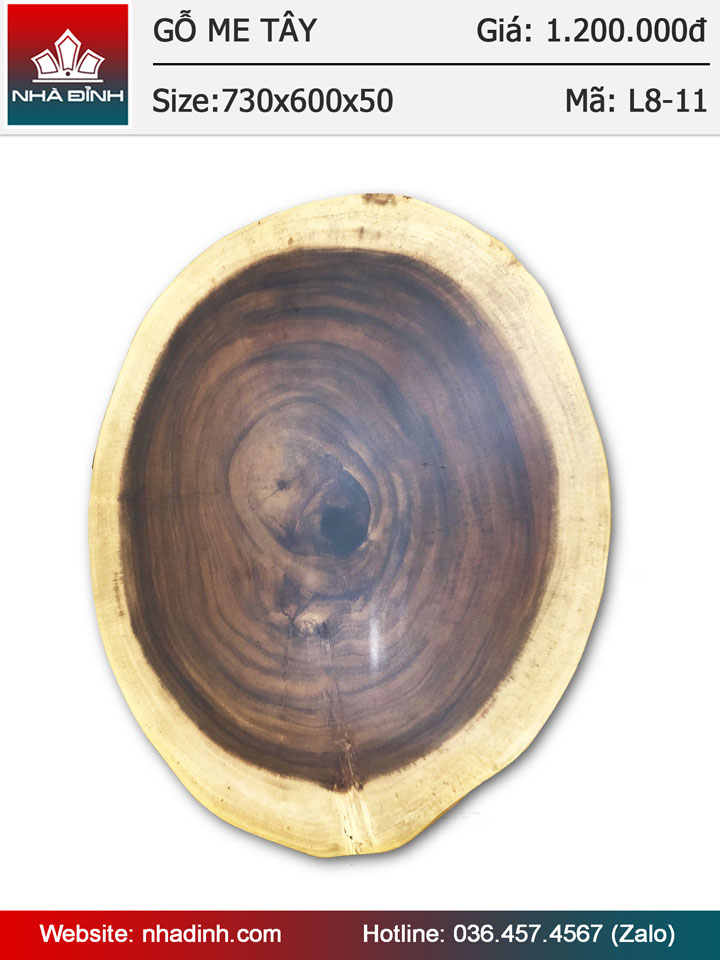 Mặt bàn gỗ Me Tây nguyên khối đường kính 73x60 dày 5 (cm)