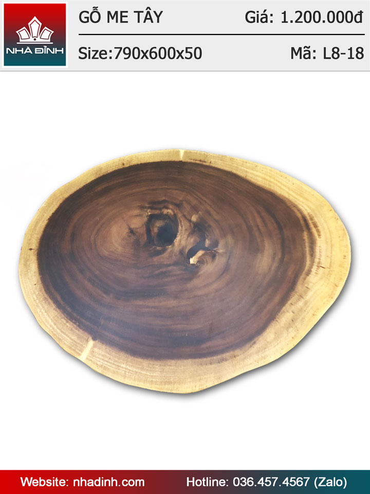 Mặt bàn gỗ Me Tây nguyên khối đường kính 79x60 dày 5 (cm)