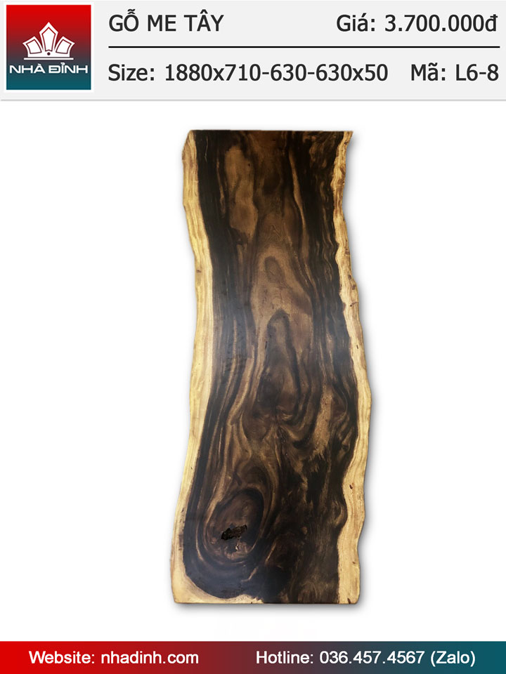 Mặt bàn gỗ Me Tây nguyên khối dài 1m88 rộng 71-63-63 dày 5cm