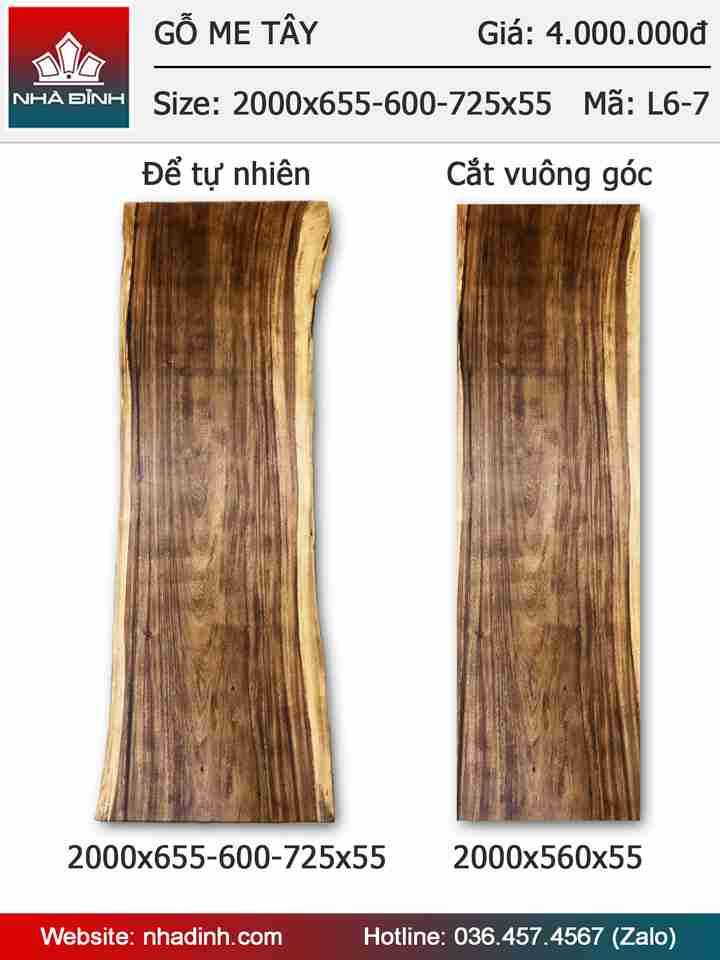 Mặt bàn gỗ Me Tây nguyên khối dài 2m rộng 65,5-60-72,5 dày 5,5cm