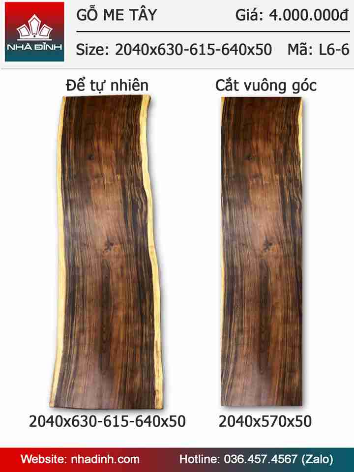Mặt bàn gỗ Me Tây nguyên khối dài 2m04 rộng 63-61,5-64 dày 5cm