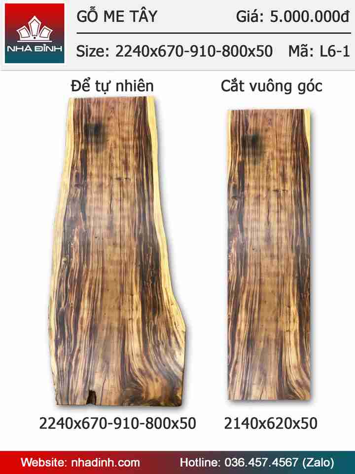 Mặt bàn gỗ Me Tây nguyên khối dài 2m24 rộng 67-91-80 dày 5cm