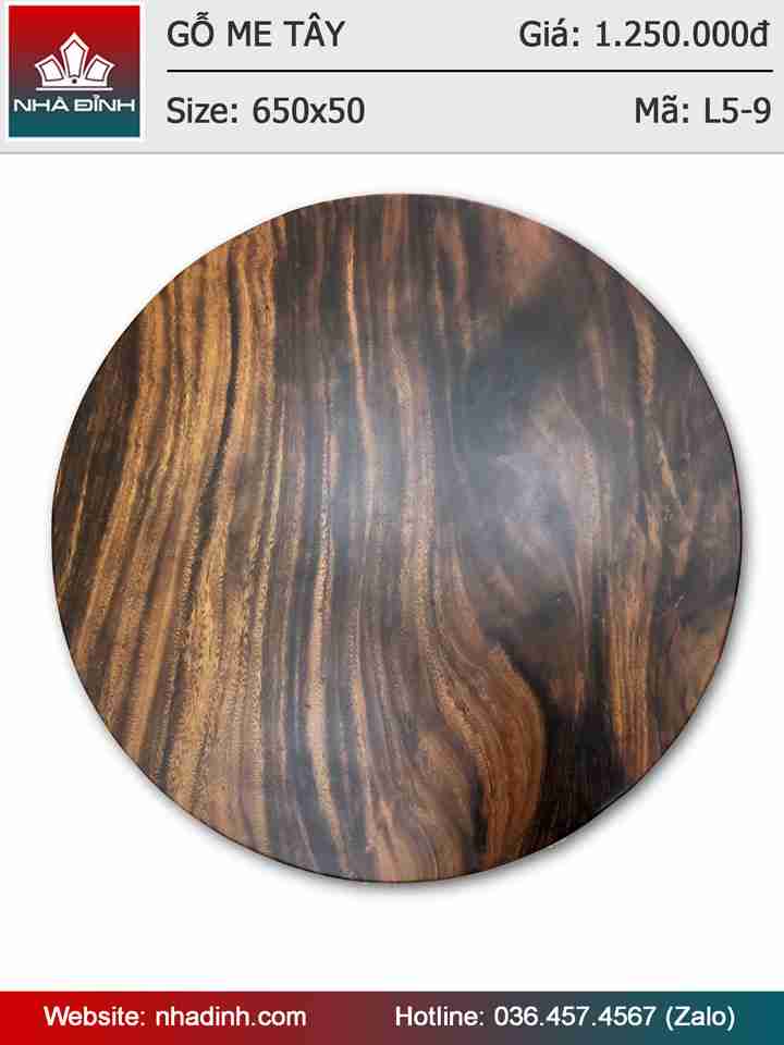 Mặt bàn tròn gỗ Me Tây nguyên tấm đường kính 65 dày 5cm