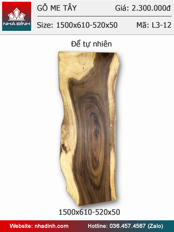 Mặt bàn gỗ Me Tây nguyên tấm dài 1m5 rộng 61-52 dày 5cm