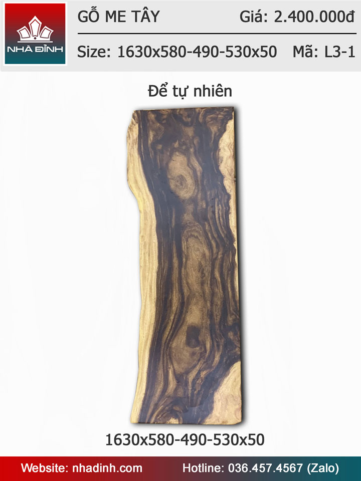 Mặt bàn gỗ Me Tây dài 1m63 rộng 58-49-53 dày 5cm
