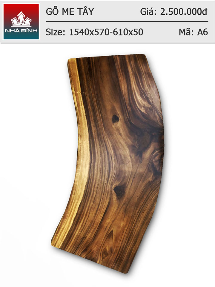 Mặt bàn gỗ Me Tây nguyên khối dài 1m54 rộng 57 - 61 dày 5 (cm)