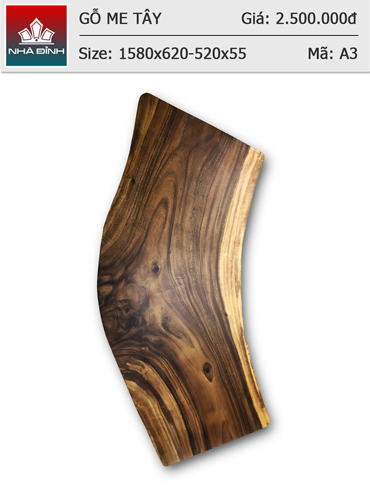 Mặt bàn gỗ Me Tây nguyên khối dài 1m58 rộng 62 - 52 dày 5,5 (cm)