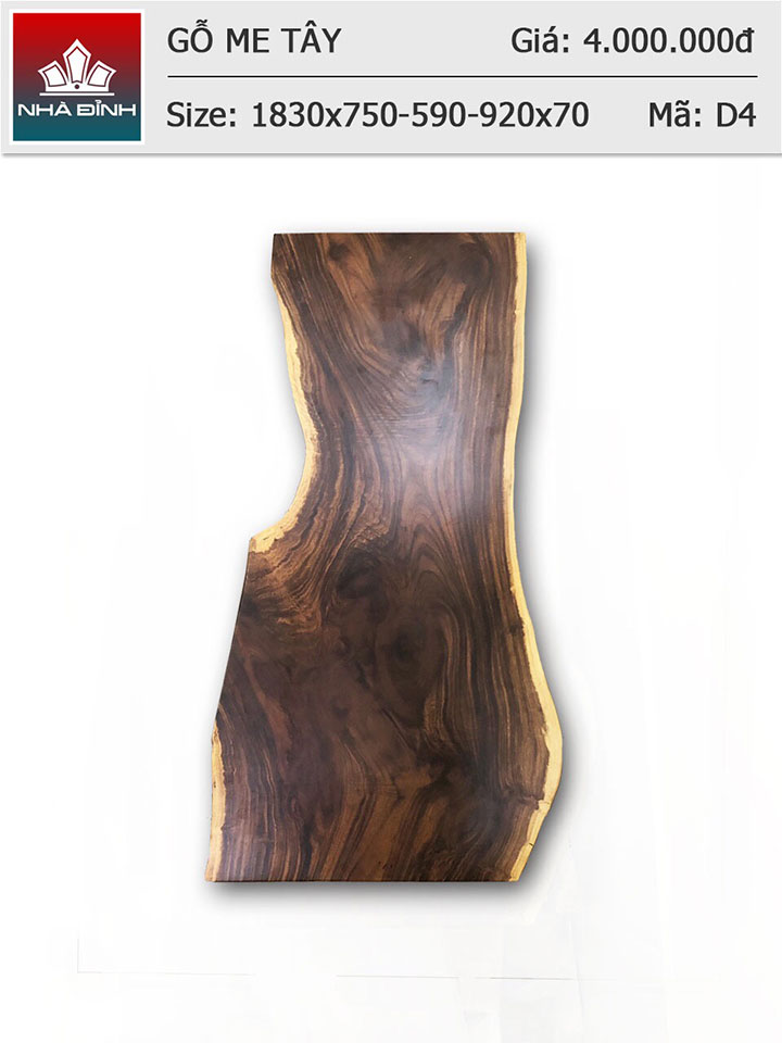Mặt bàn gỗ Me Tây nguyên khối dài 1m83 rộng 75 - 59 - 92 dày 7 (cm)