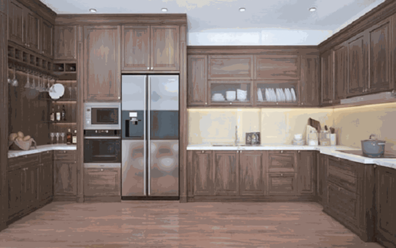 Tủ Bếp Gỗ Tần Bì Sơn Màu Óc Chó