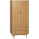 Tủ Quần Áo 2 Cánh Gỗ Sồi (Oak) Cao 180 Rộng 80 Sâu 52 (cm)