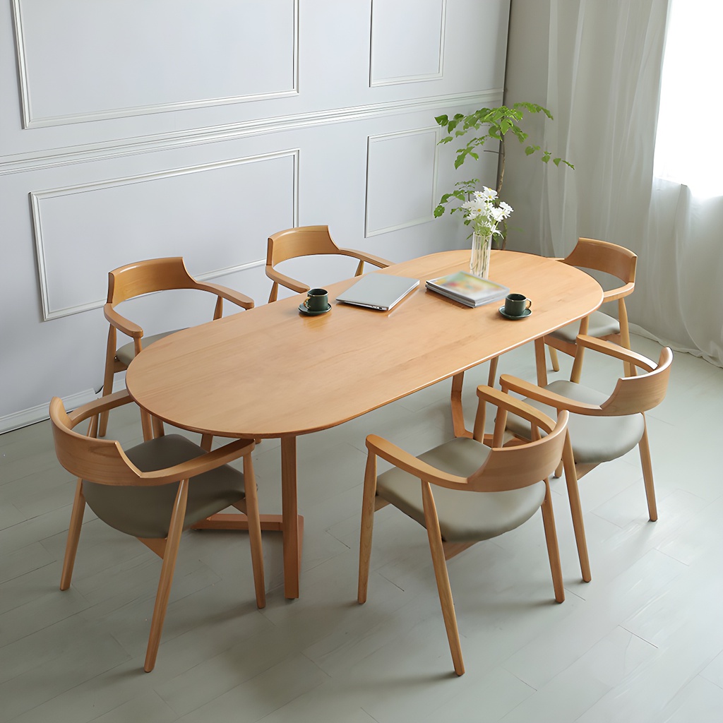 Bàn Ăn Oval Gỗ Sồi (Oak) Dài 200 Ngang 80 Cao 75 (cm)