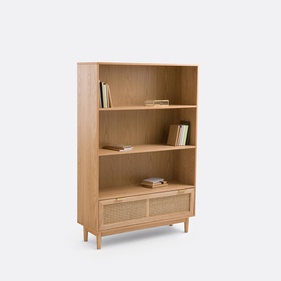 [OAKTS27] Tủ Sách Gỗ Sồi Kết Hợp Mây Cao 150 Rộng 100 Sâu 35 (cm)