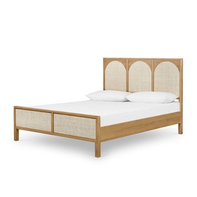 [OAKGI74] Giường Ngủ Gỗ Sồi Kết Hợp Lưới Mây Rộng 201 Dài 214 Cao 121 (cm)