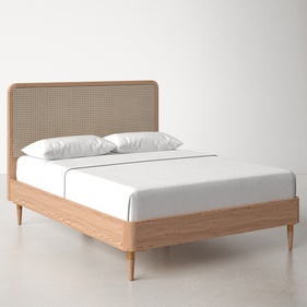 [ASHGI7] Giường Ngủ Gỗ Tần Bì Kết Hợp Mây Cao 127 Rộng 163 Dài 212 (cm)