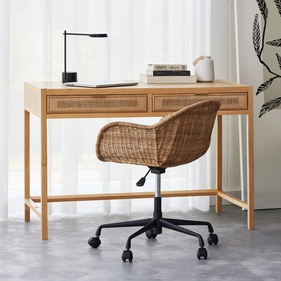 [OAKBLV112] Bàn Làm Việc Gỗ Sồi Kết Hợp Mây Cao 81 Dài 121 Rộng 61 (cm)