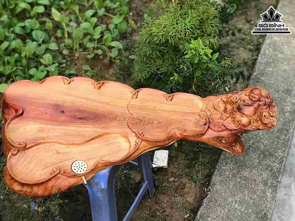 khay trà Phật Di Lặc gỗ Hương