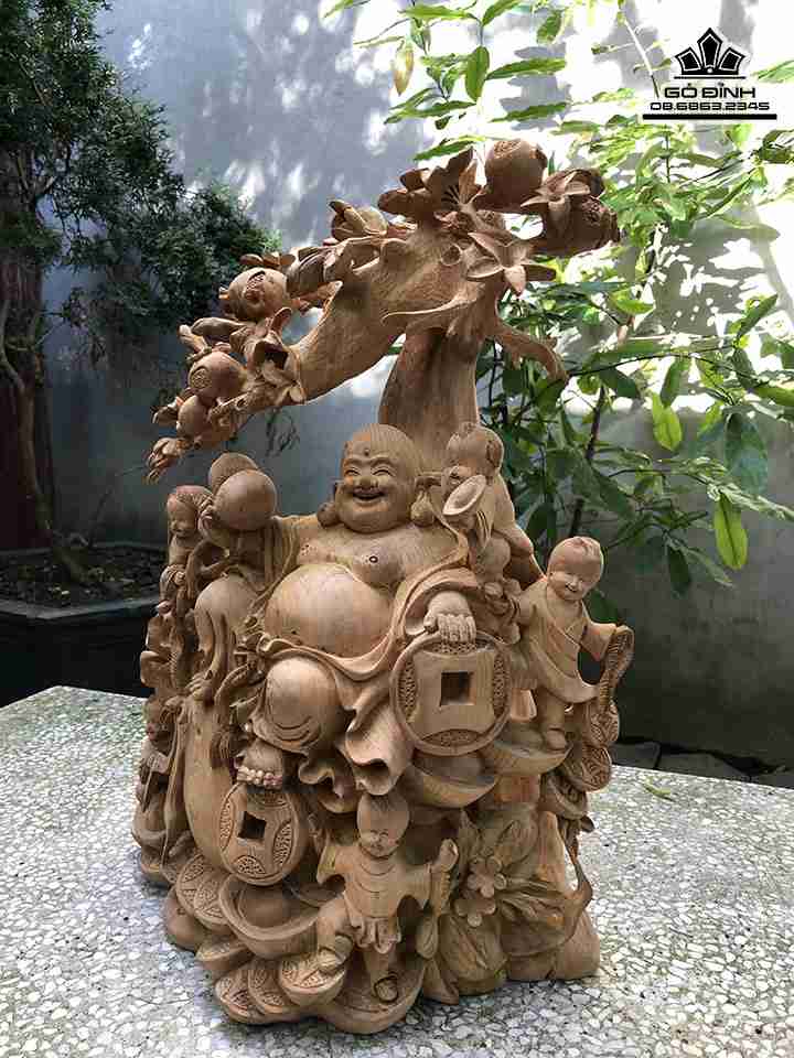 Tượng Phật Di Lặc Ngồi Gốc Đào Gỗ Ngọc Am 2
