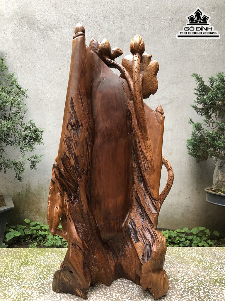 Tượng Phật Bà Quan Âm Gỗ Bách Xanh Cao 90 Ngang 42 Sâu 21 (cm) 4