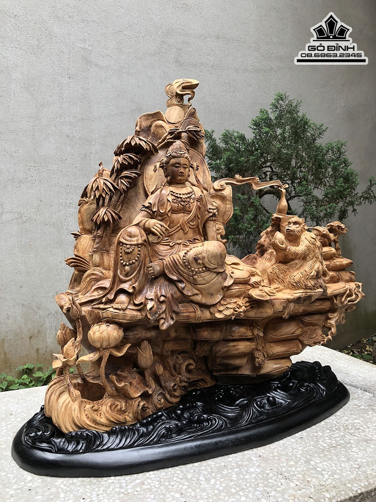 Tượng Phật Bà Quan Âm Gỗ Ngọc Am Cao 76 Ngang 80 Sâu 30 (cm) 4