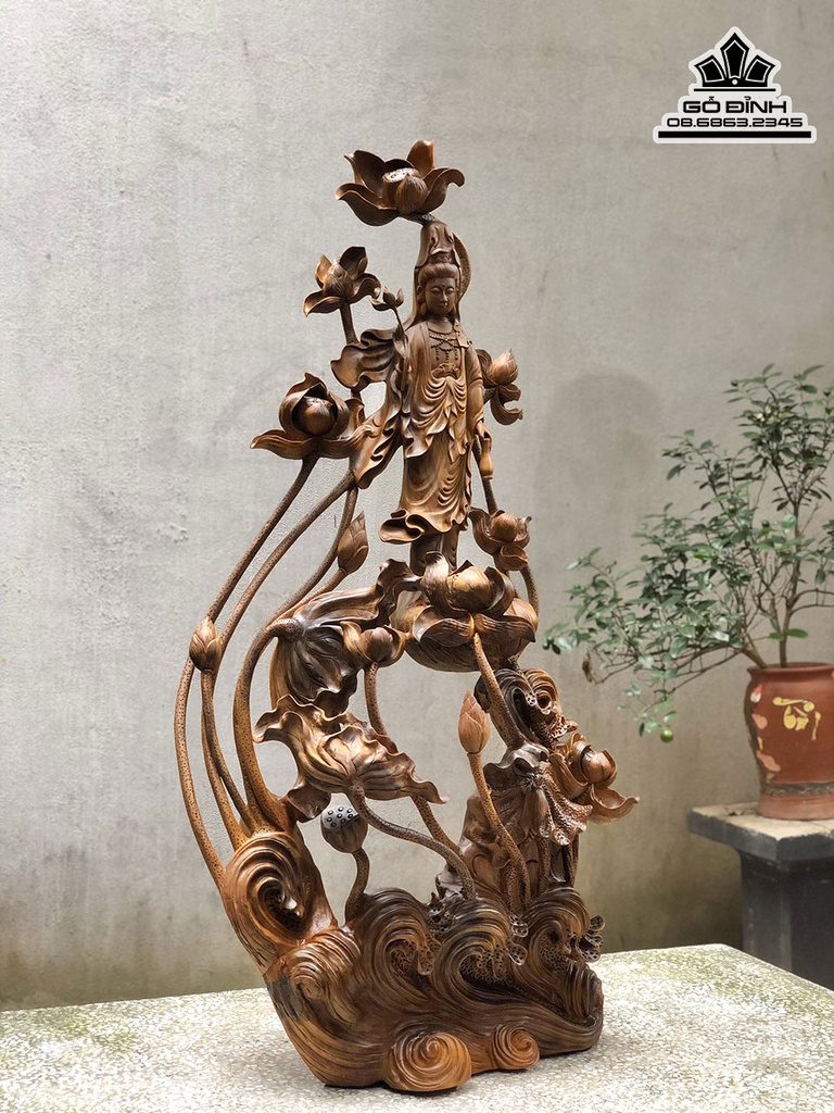 Tượng Phật Bà Quan Âm Gỗ Bách Xanh Cao 113 Ngang 58 Sâu 34 (cm) 0