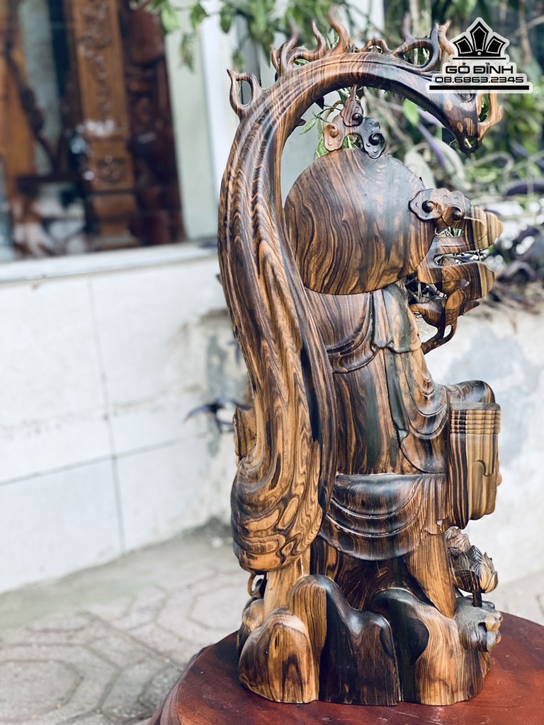 Tượng Quan Âm Ngồi Gỗ Mun Hoa Cao 58 Ngang 26 Sâu 18 (cm) 2