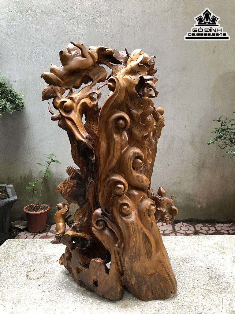 Tượng Phật Di Lặc Ngồi Đài Sen Gỗ Bách Xanh Cao 88 Ngang 46 Sâu 32 (cm) 3