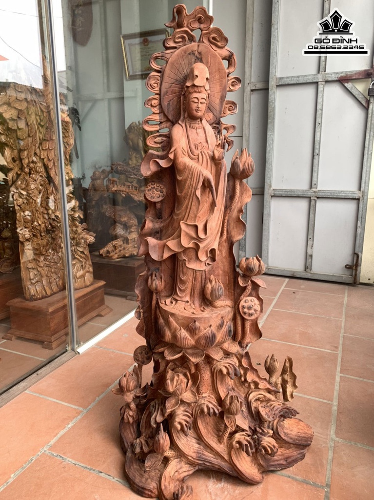 Tượng Phật Quan Âm Gỗ Hương Cao 124 Ngang 60 Sâu 36 (cm) 0