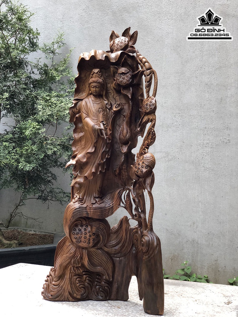 Tượng Phật Quan Âm Gỗ Bách Xanh Cao 90 Ngang 43 Sâu 16 (cm) 0