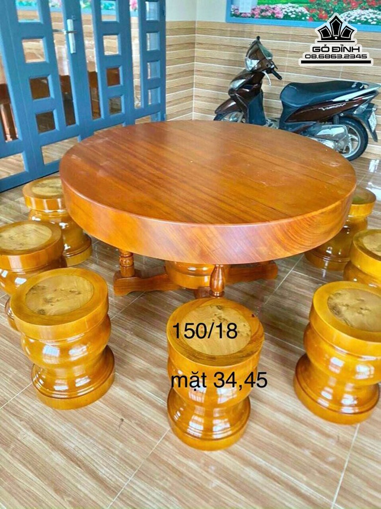 Bộ Bàn Tròn Gỗ Gõ Bàn Đường Kính 150 Đôn Mặt  35-45 (cm) 1