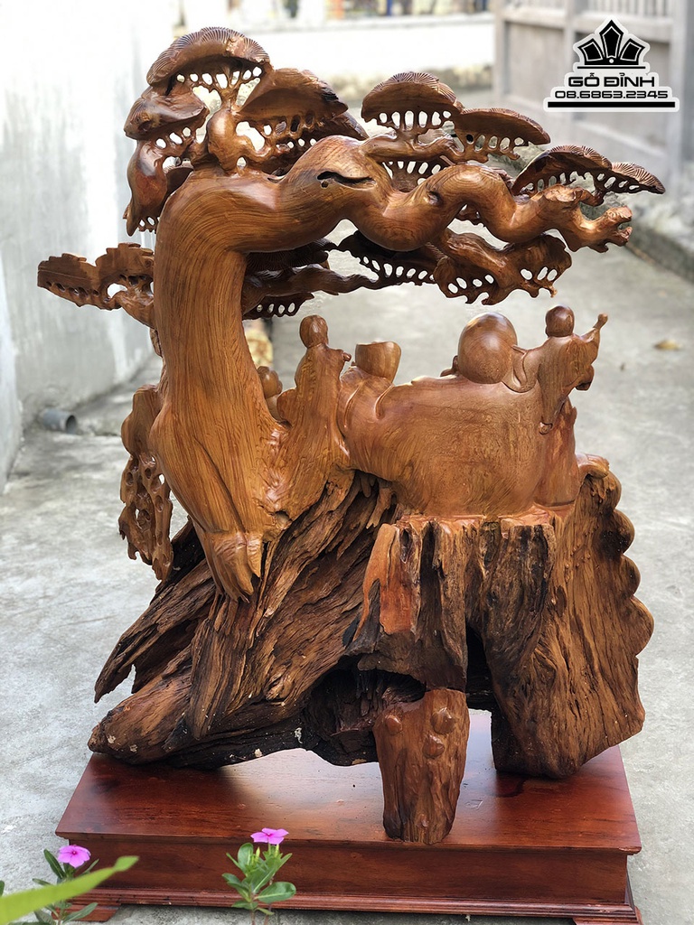 Tượng Phật Di Lặc Ngũ Phúc Ngồi Gốc Tùng Gỗ Hương  Việt Cao 136 Ngang 90 Sâu 40 (cm) 0