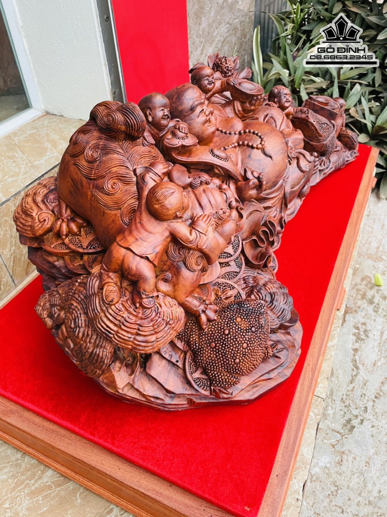 Tượng Phật Di Lặc Ngũ Phúc Gỗ Trắc Cao 30 Ngang 80 Sâu 35 (cm) 1